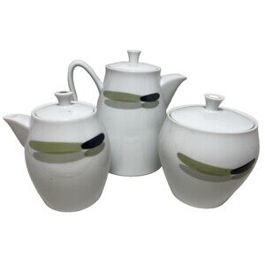 Noritake Green Island Saki Or Tea Pot with Creamer and Sugar Lot of 6  Japan